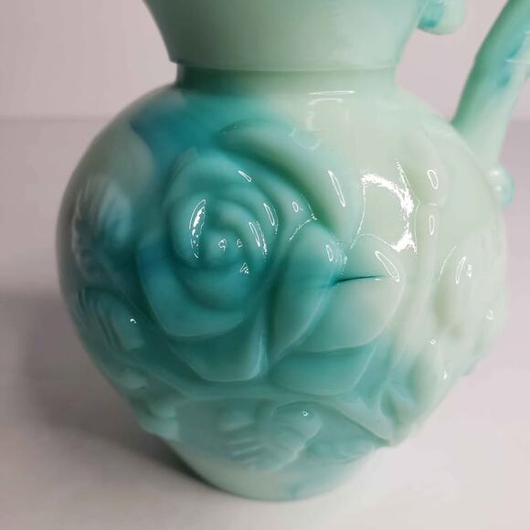 Avon Jadeite Green Swirl Milk Glass Pitcher - Picture 3 of 10